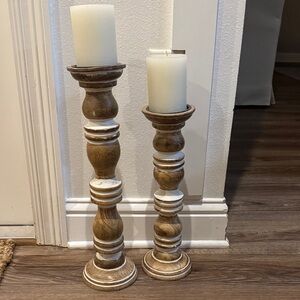 Kirklands Elegant Brown and Cream Candle Holders